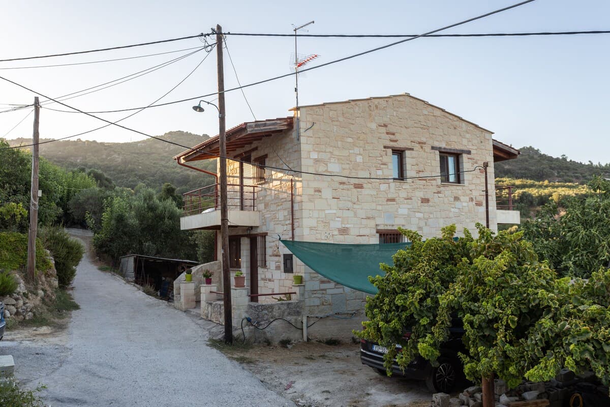 Stone maisonette exterior at golden hour