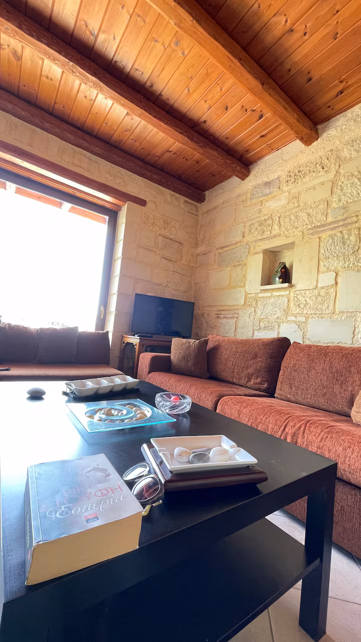 Open-plan living space with vaulted ceiling